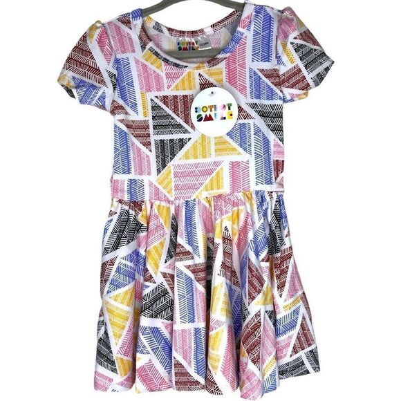 NEW Dot Dot Smile Abstract Multicolor Triangles Cap Sleeve Dress 12-24M - Picture 1 of 6